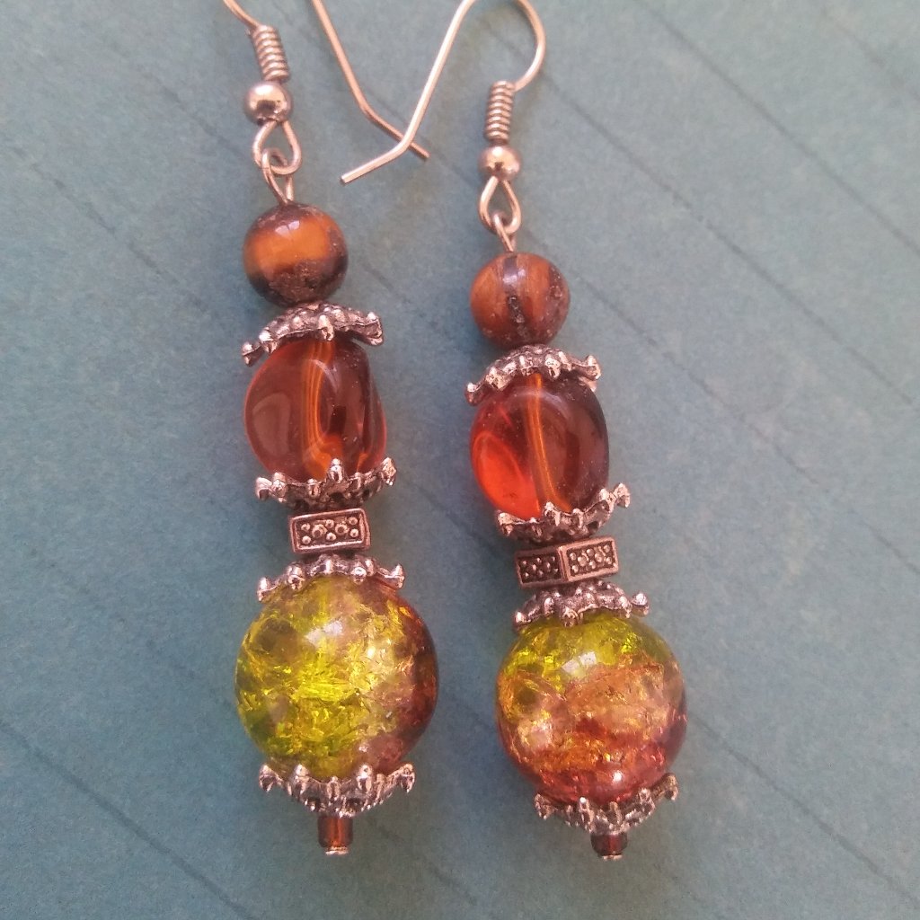 Tigers Eye Crackle Glass Earrings